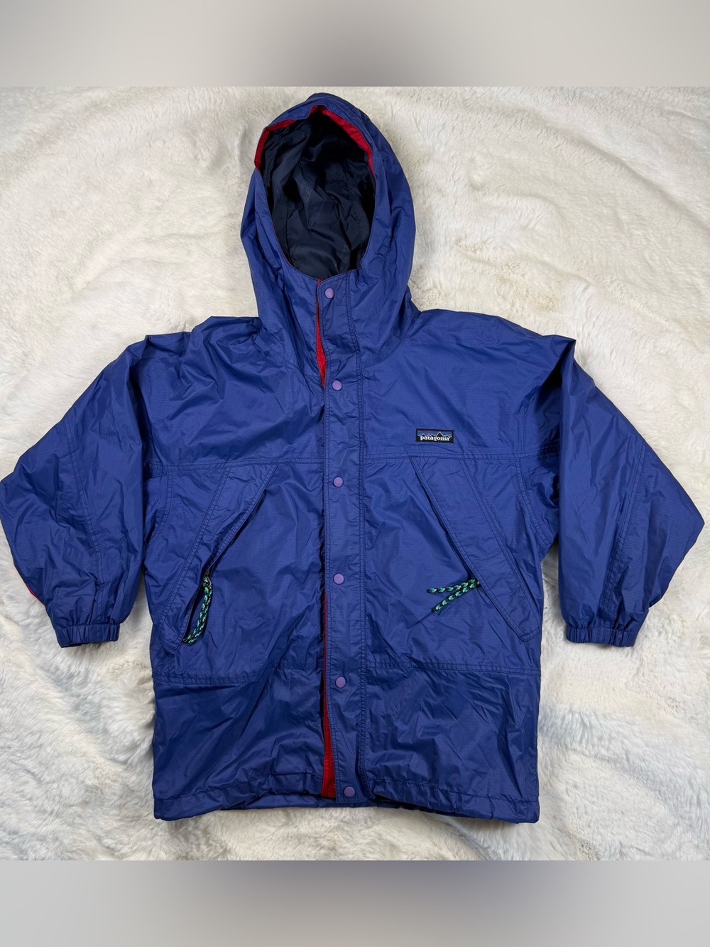 Vintage Patagonia All Terrain Rain Jacket Blue Red Kids Size 8 Great Condition